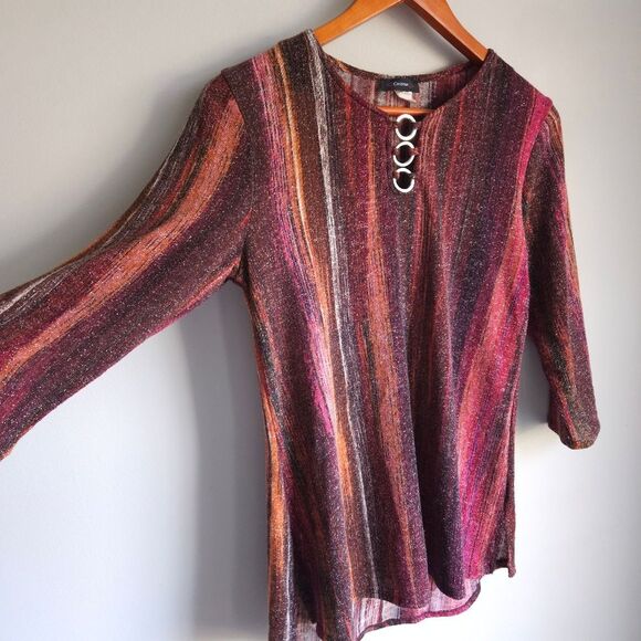Cocomo Glitter Tunic Blouse Womens Medium Striped Keyhole Fairy Grunge Boho Knit - Picture 4 of 9